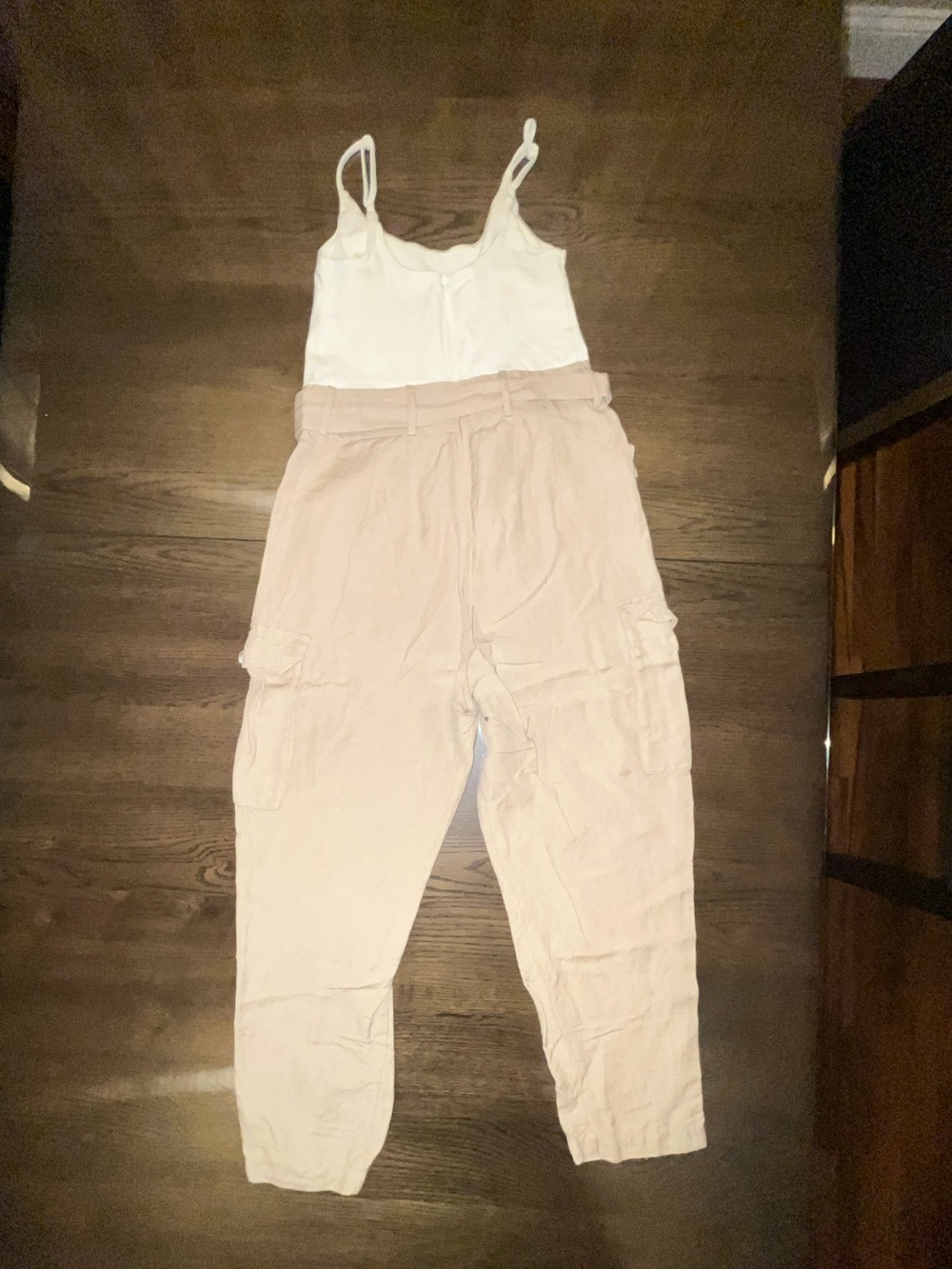 Express Beige & Cream Utility Jumpsuit with Belted Waist Women’s Small - Picture 15 of 16
